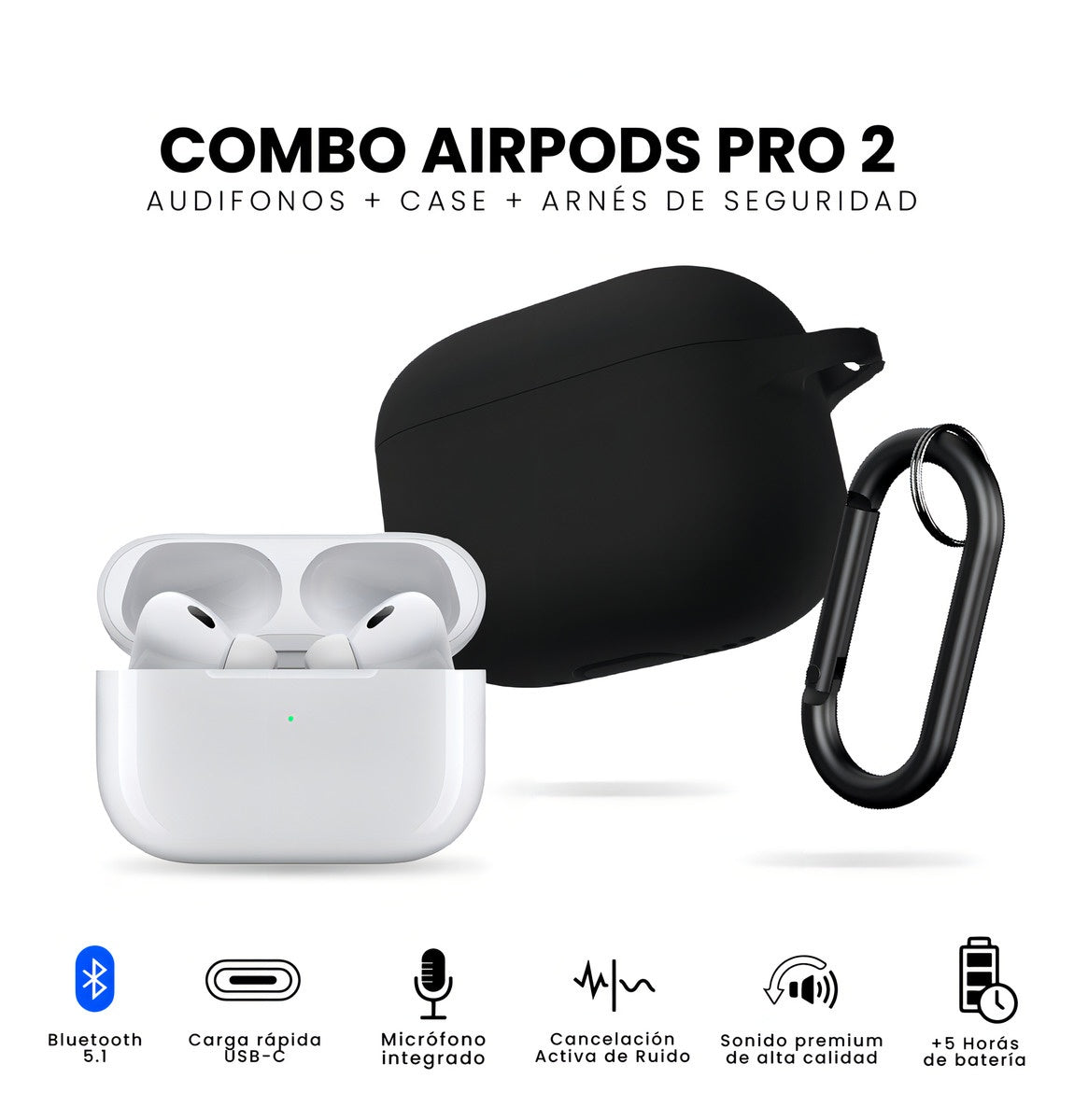 Audifonos Inalambricos Con Estuche Negro Pods 2 Generacion Bluetooth