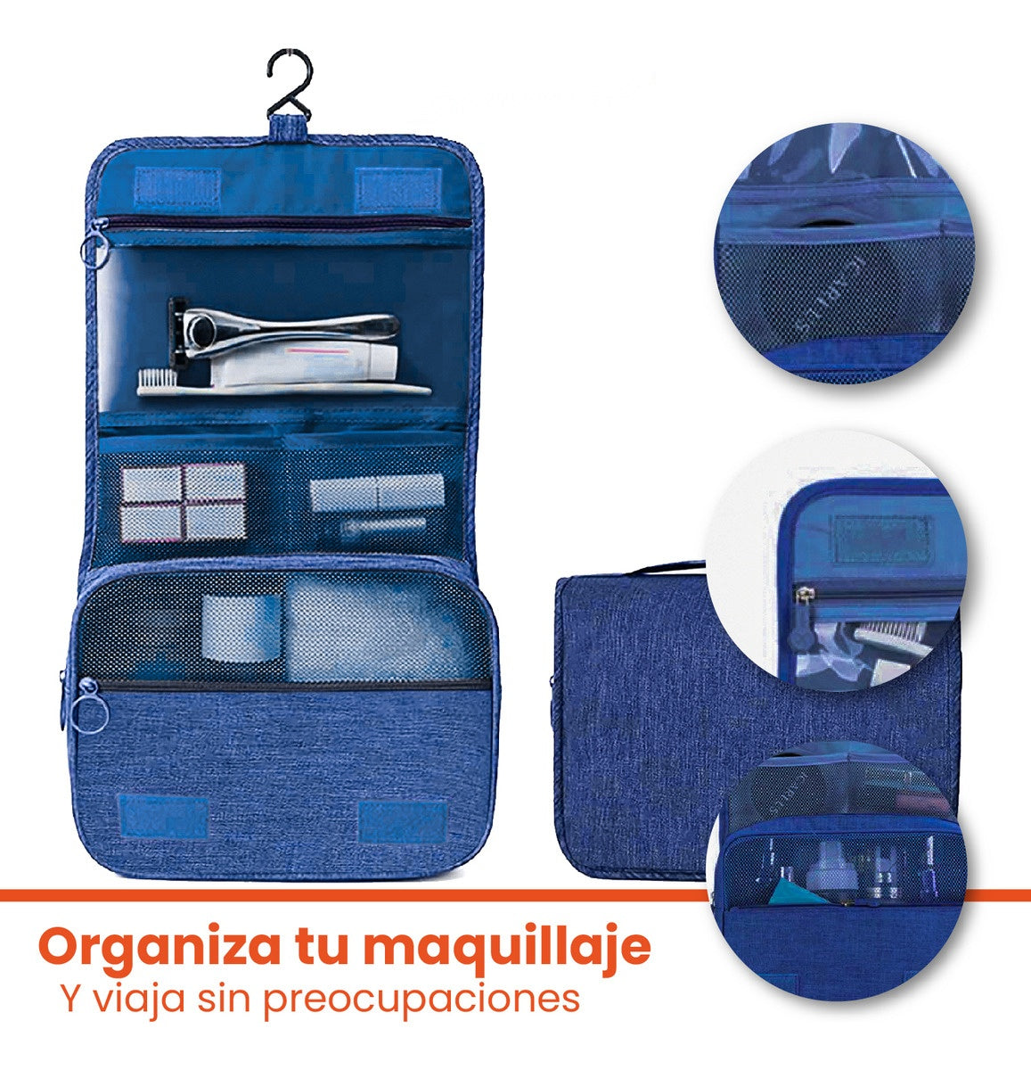 Organizador Cosmetiquera De Maquillaje Impermeable Azul Para Bolsos Innovo Home