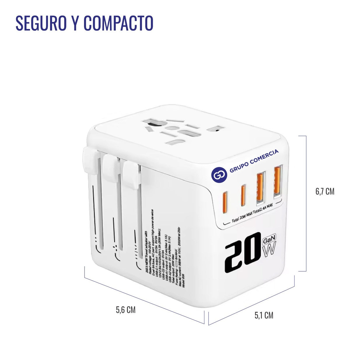 Convertidor Mundial Adaptador Carga Rapida 20W Puerto Usb-C