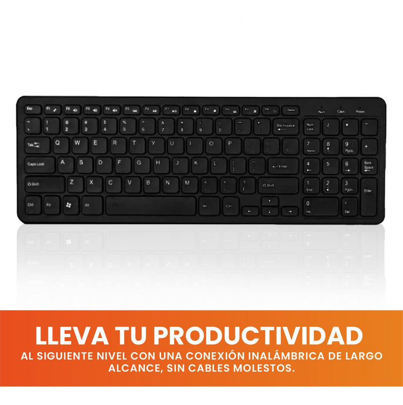 Teclado Con Mouse Inalambrico Usb Receptor Slim Elegante Km Negro Con Numeros
