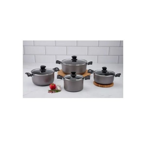 Bateria De Cocina Imusa 8 Piezas Antiadherente Con Tapas De Vidrio