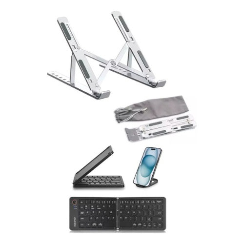 Soporte Laptop Aluminio Ergonomico + Teclado Bluetooth Plegable