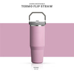 Termo Acero Inoxidable 900Ml Flip Straw Antiderrames Frio Calor Lila