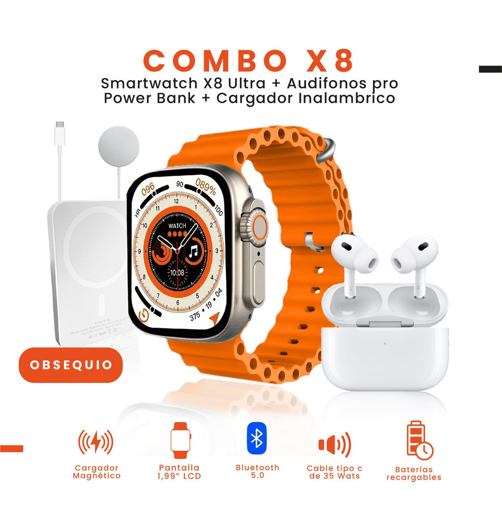 Smart Watch Serie 8X Deportivo Contesta Llamadas Ultraplus Con Audifonos Accesorios Max
