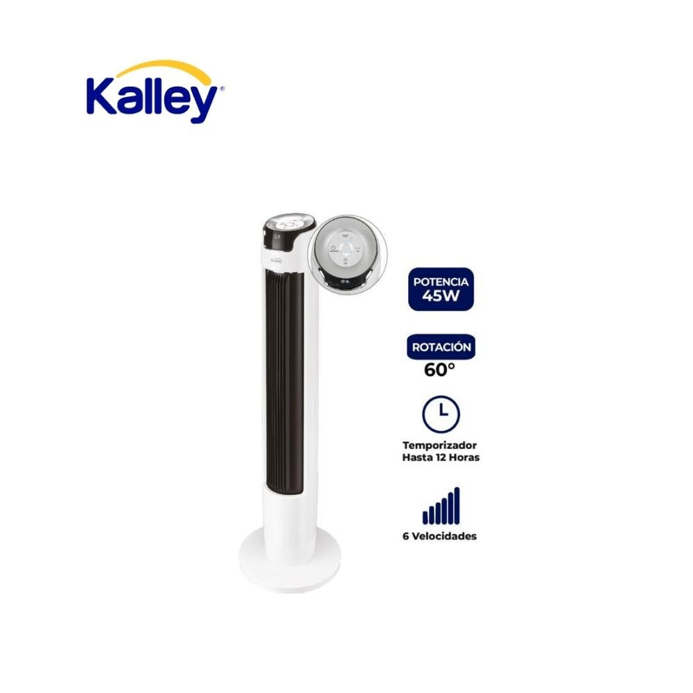 Ventilador Torre Pro Kalley 45W 6 Velocidades Temporizador 12H