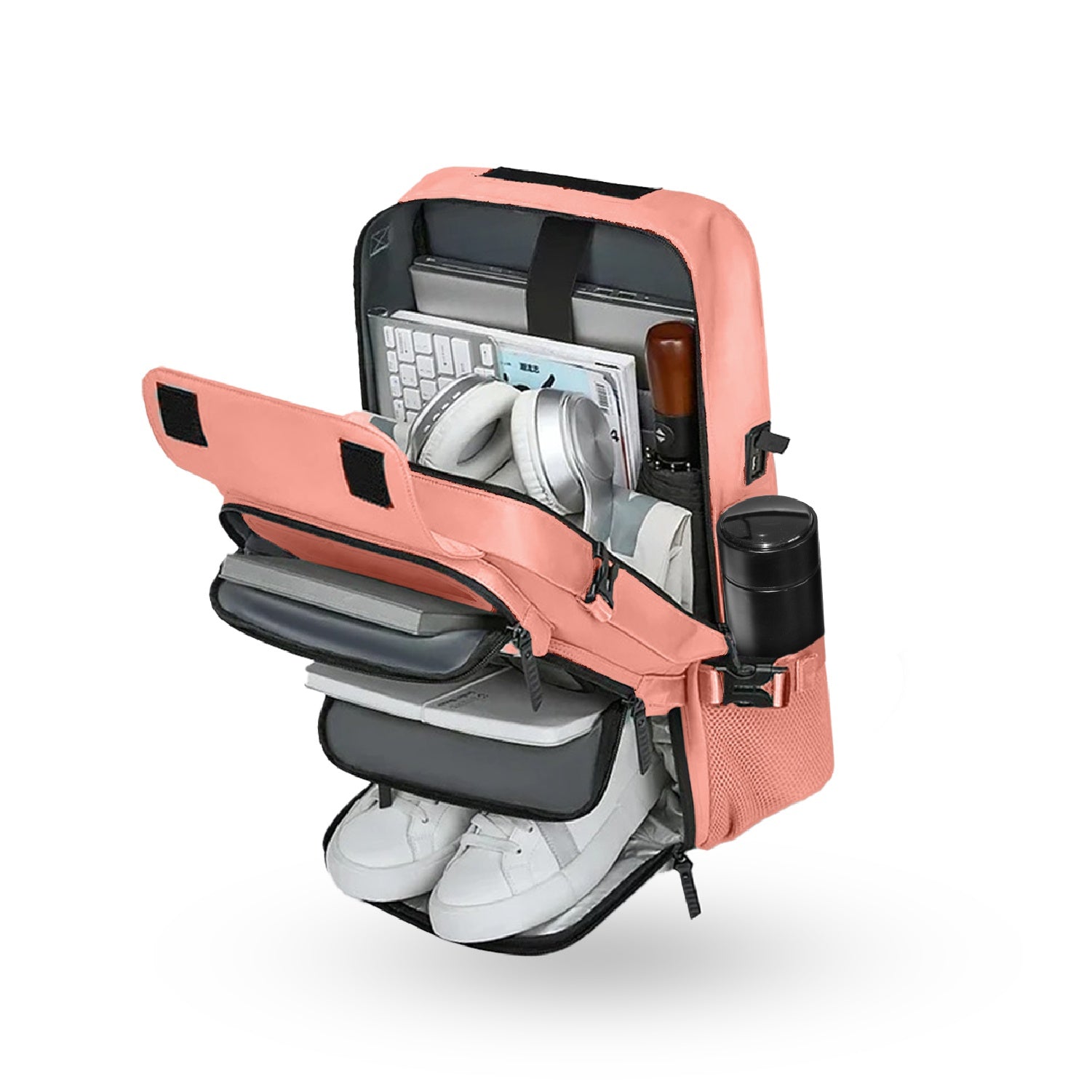 Bolso Todo En Uno Para Laptop Rosado Viajero Impermeable Con Termo Led