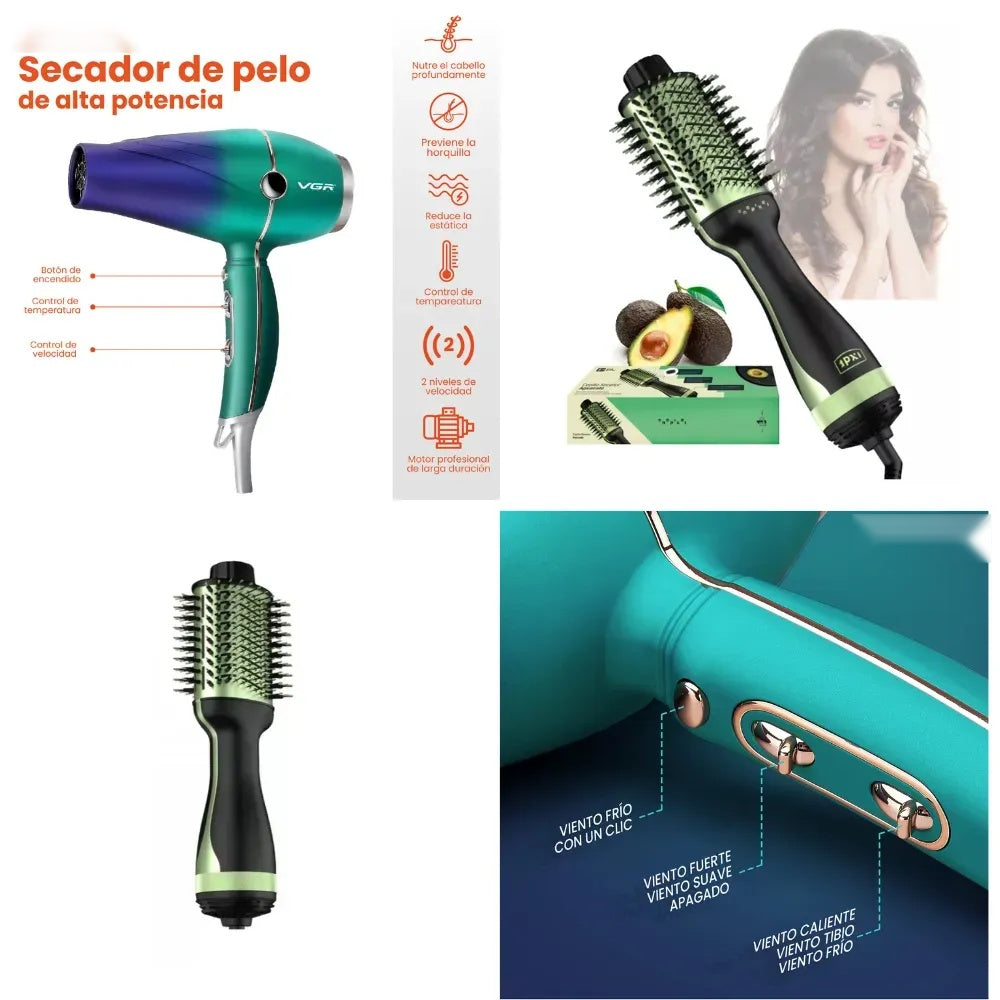 Secador Profesional Vgr Original 1500Watts Con Cepillo Secador Avocados Vitamina Aguacate