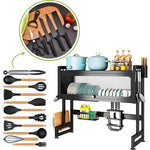 Combo Escurridor Puerta + Set Utensilios X12 + Set X6 Cuchillos Negros