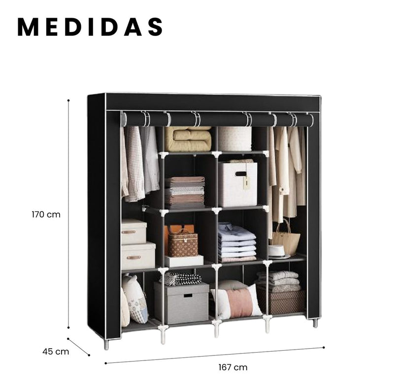 Closet Organizador De Ropa Plegable Armable 4 Puertas Tela Negro