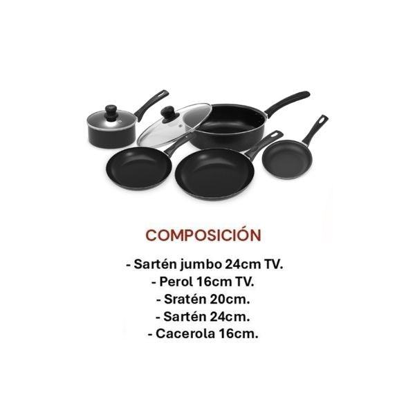 Bateria De Cocina Imusa Smart 7 Piezas Antiadherente Ollas Perol Y Sartenes