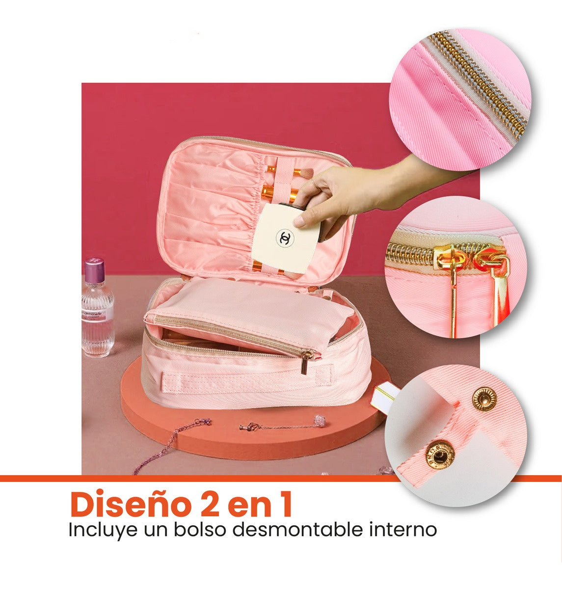 Cosmetiquera Para Dama Rosada Organizador Maquillaje