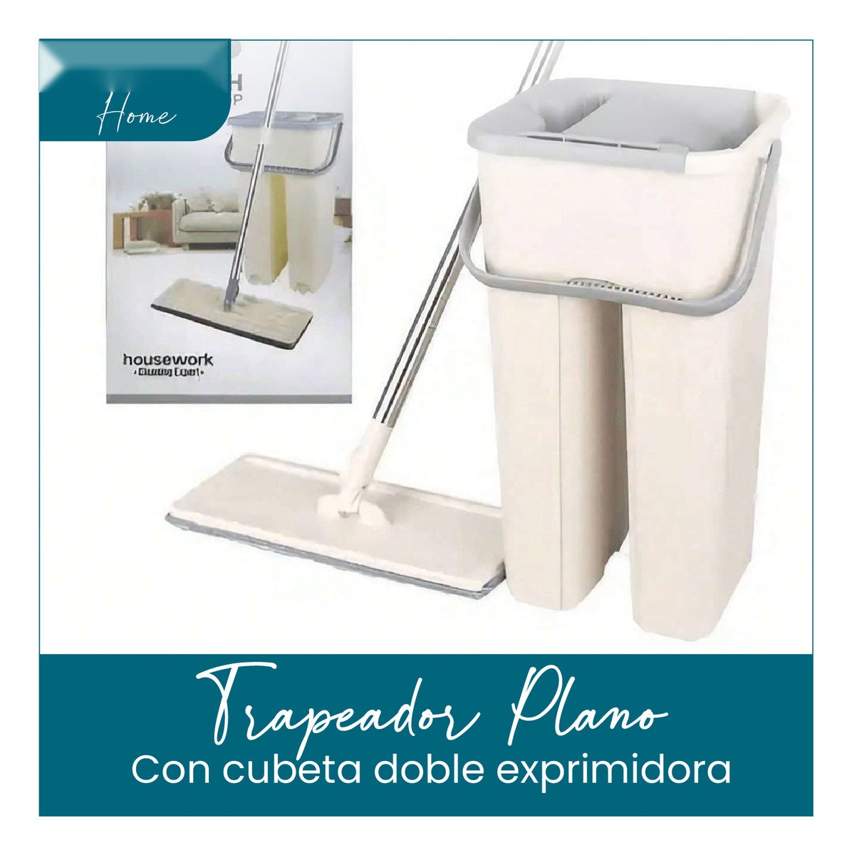 Trapero Plano Con Balde Escurridor Doble Compartimiento Beige 2 Mopas Innovo Home