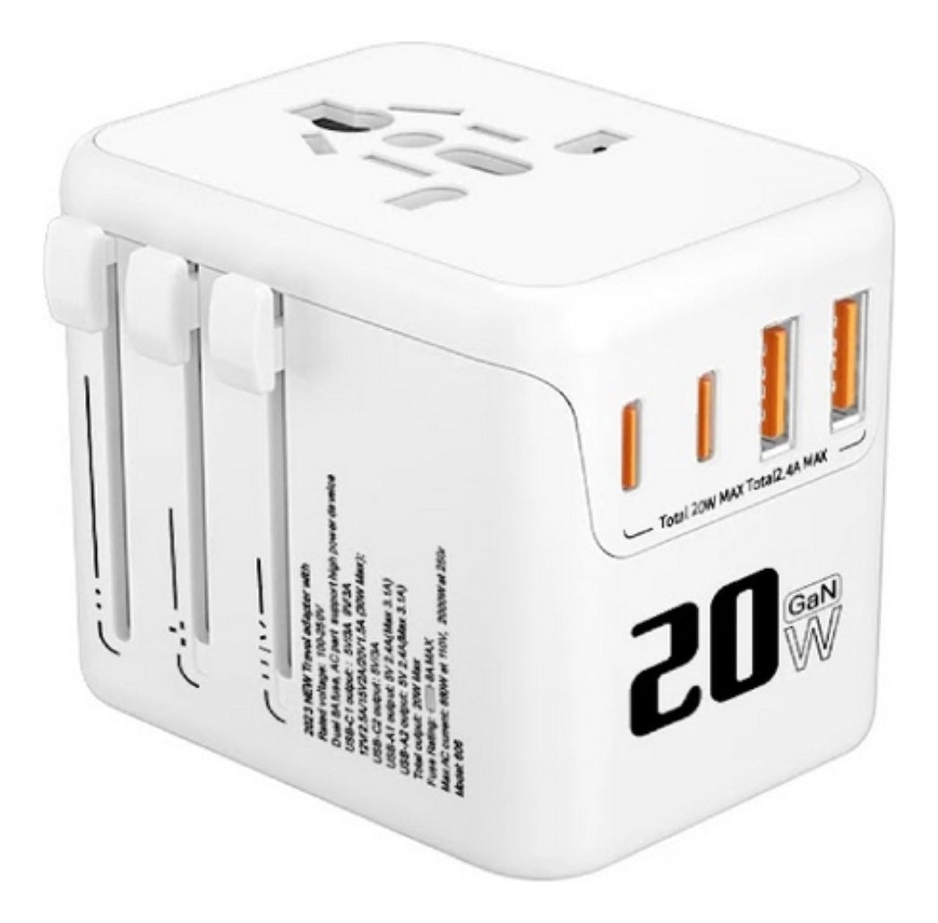 Convertidor Mundial Adaptador Carga Rapida 20W Puerto Usb-C