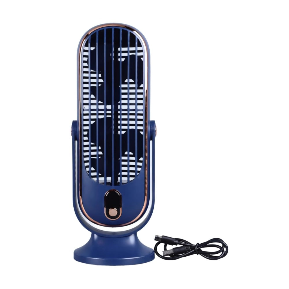 Mini Ventilador Mesa Escritorio Digital 5 Velocidades Recargable Azul Con Dorado