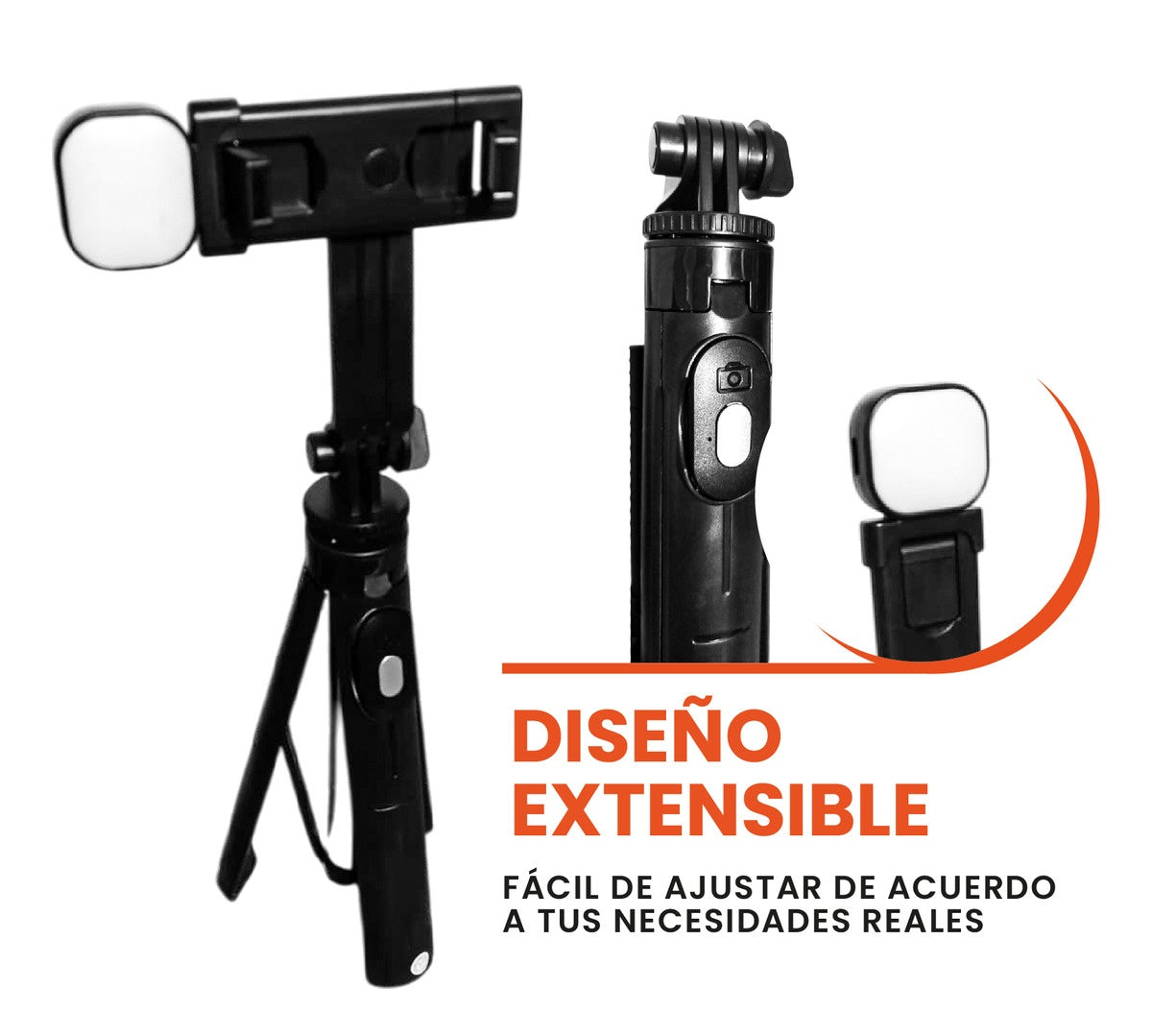Tripode Palo Selfie Con Luz Recargable Monopie Viajero Portatil Ajustable Altura Maxima 1 M