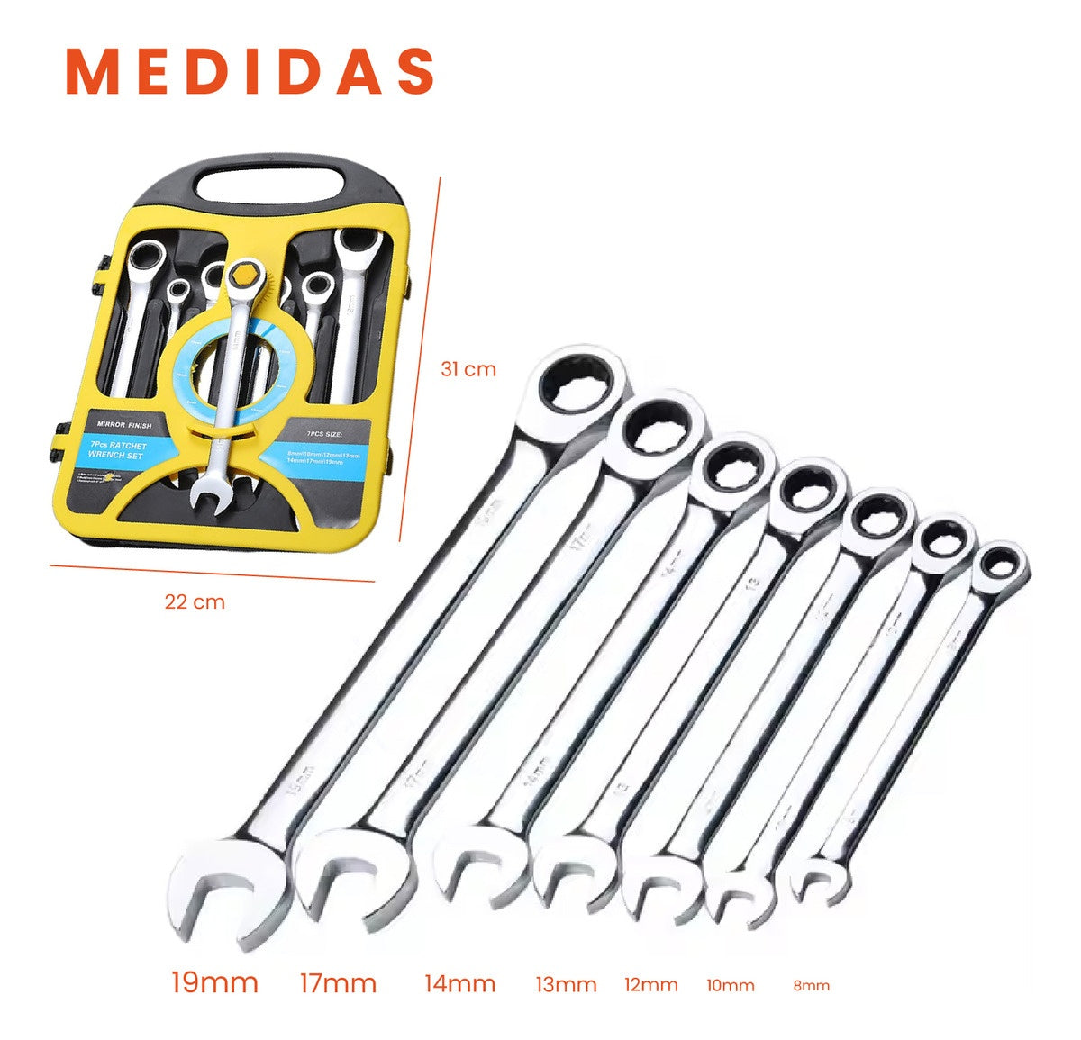 Juego De Llaves Mixtas Rachet Estuche 7 Piezas Chrome Vanadium