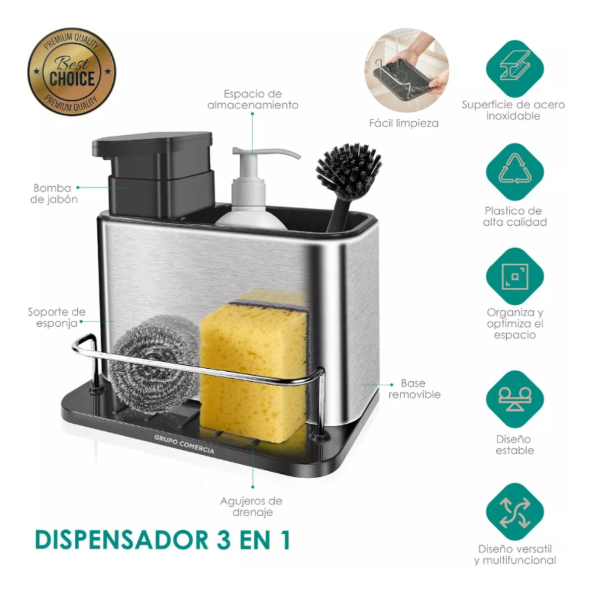 Dispensador De Jabon Acero Inoxidable Inn Home Organizador