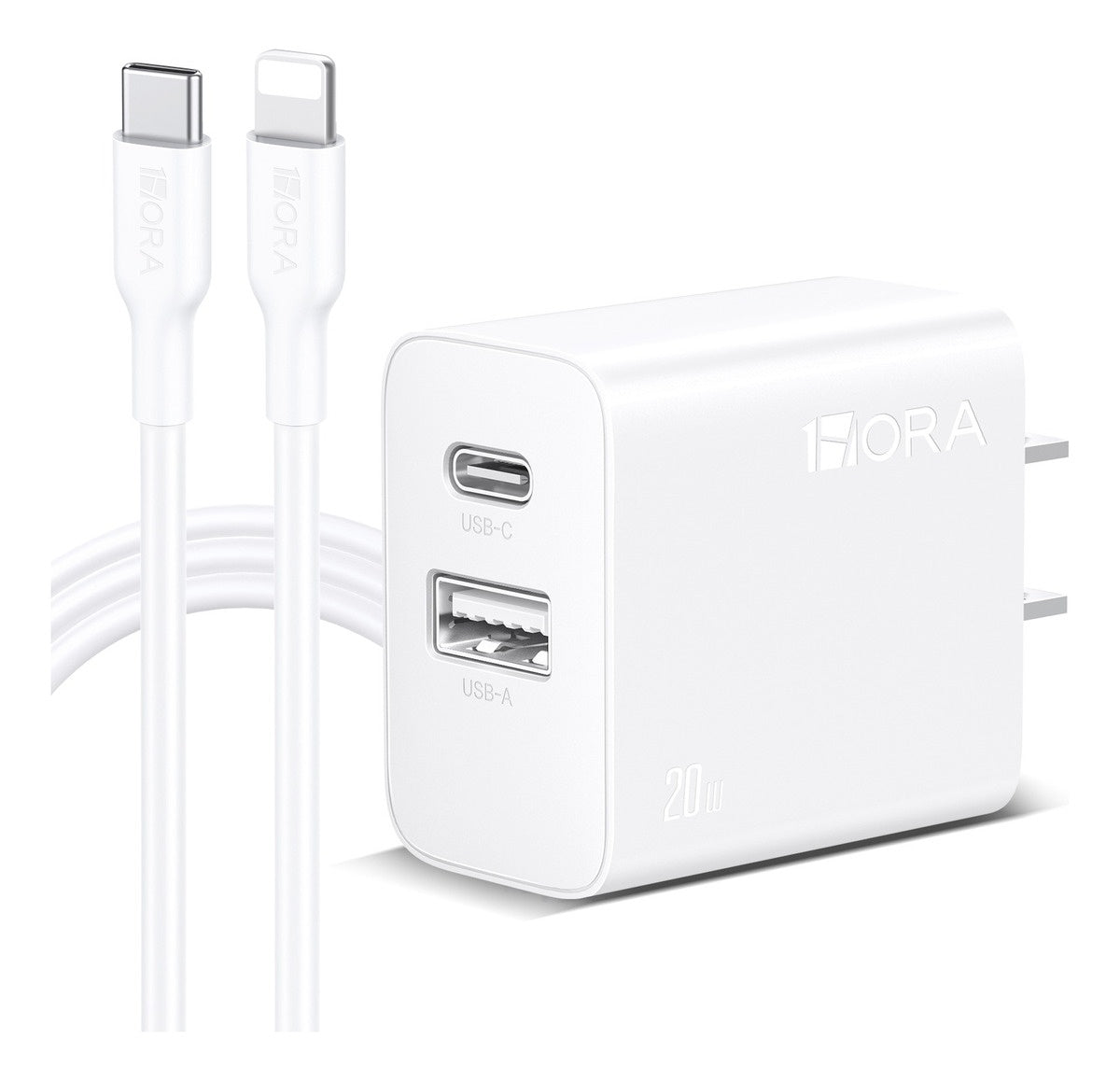 Cargador 20W Salida Dual Carga Rapida Y Cable Compatible Con Iphone 11/12/13/14, Cubo Compatible Con Samsung/Motorola/Oppo 1Hora Gar163 Color Blanco