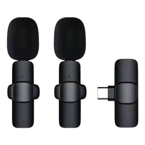 Microfono Inalambrico 2 En 1 De Solapa Para Android Tipo C Color Negro