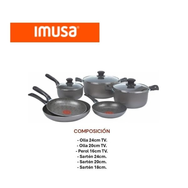 Bateria De Cocina Imusa 9 Piezas Antiadherente Ollas Y Sartenes Con Tapas