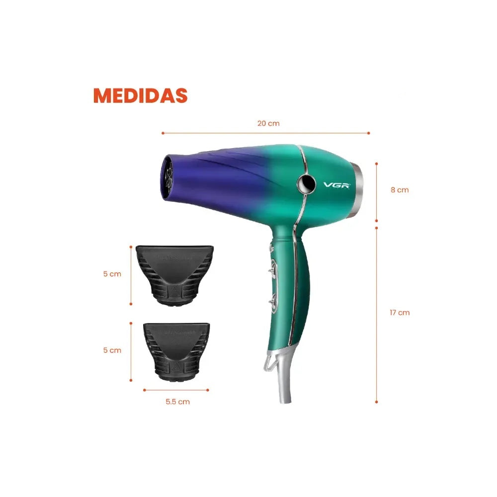 Secador Profesional Vgr Original 1500Watts Con Cepillo Secador Avocados Vitamina Aguacate