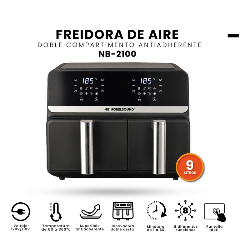 Air Fryer Freidora De Aire 9 Litros Doble Bandeja Digital Premium Nobelsound Inn Nb-2100