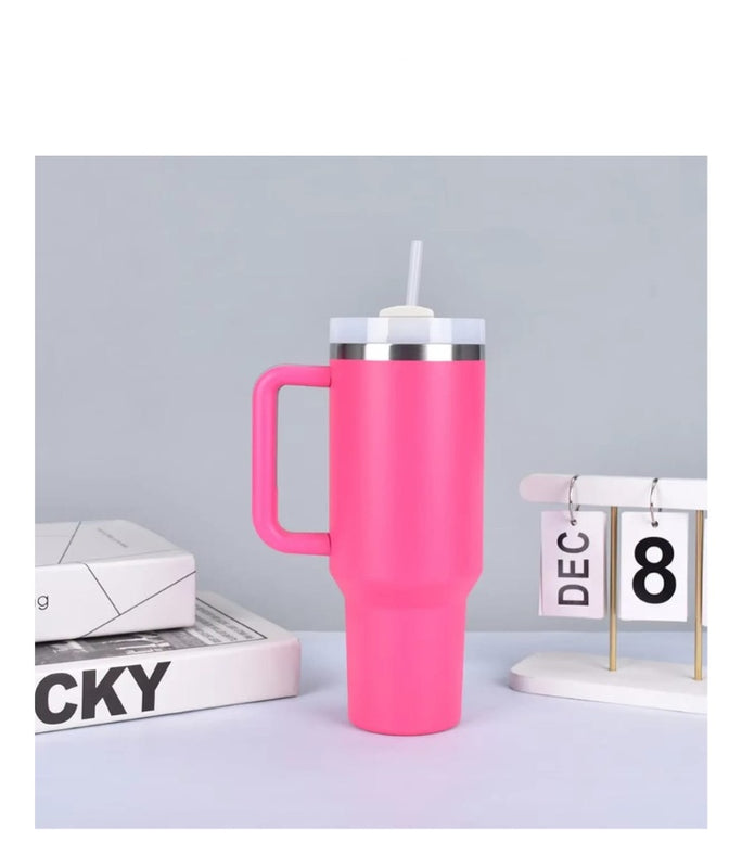 Termo Vaso Conserva Temperatura 1.200Ml Acero Inoxidable Con Pitillo Fucsia