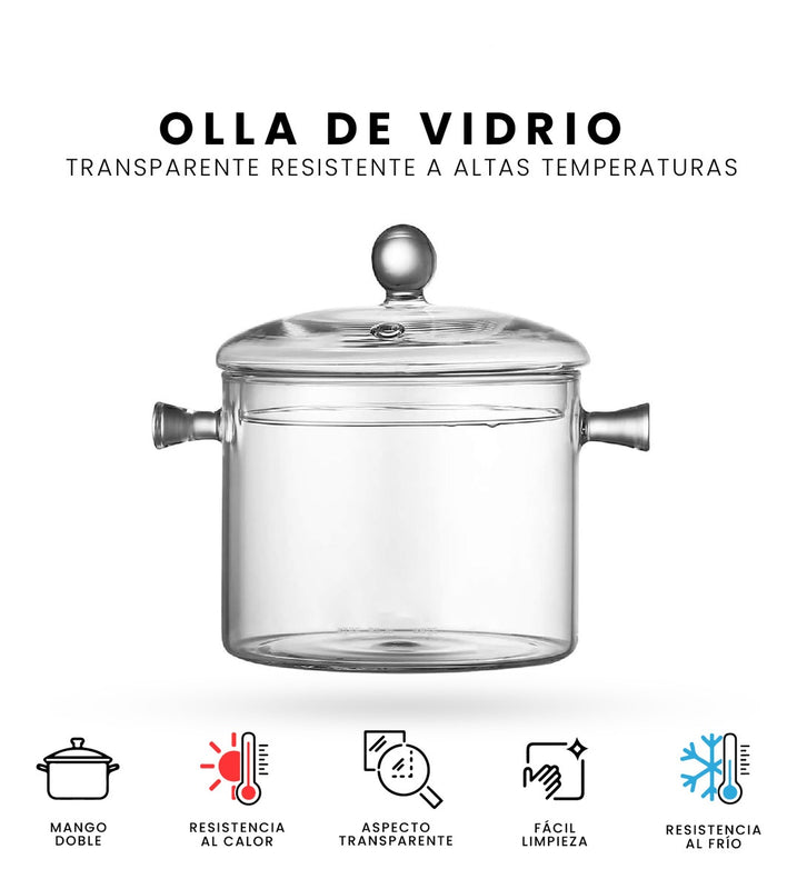 Olla De Vidrio Templado 1500 Ml Transparente Para Altas Temperaturas