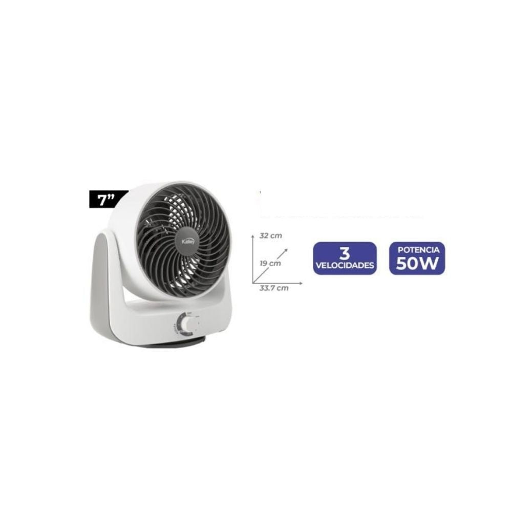 Ventilador Kalley 7" Turbo Silencioso 3 Velocidades Potencia 50W