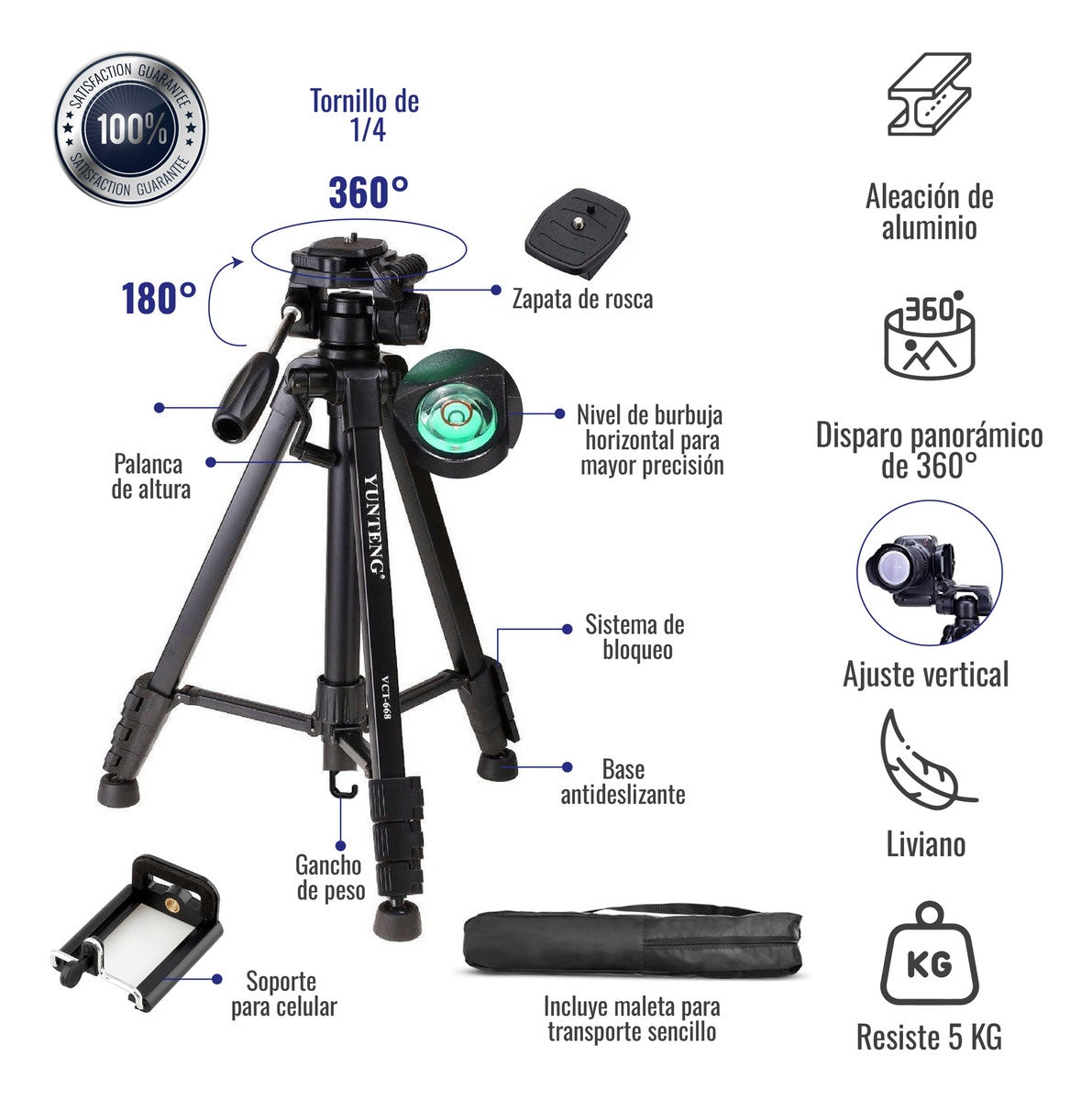 Tripode Profesional Camara Todo En 1 Multiservicio Estuche