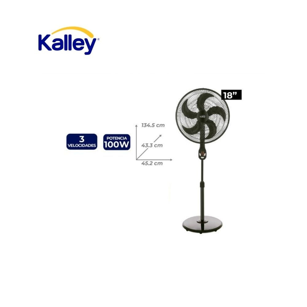 Ventilador Kalley 18" Digital De Pie Con Control Remoto 3 Velocidades 100W