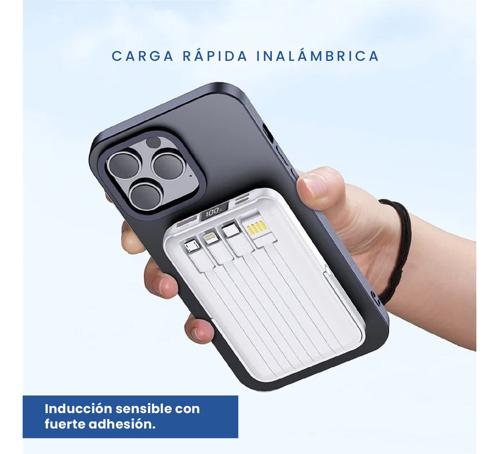 Power Bank Inalambrico Magnetico 7.000 Mah Carga Rapida 4 Cables Integrados Y Soporte 22.5W