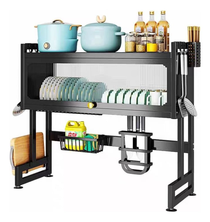 Combo Escurridor Puerta + Set Utensilios X12 + Set X6 Cuchillos Negros