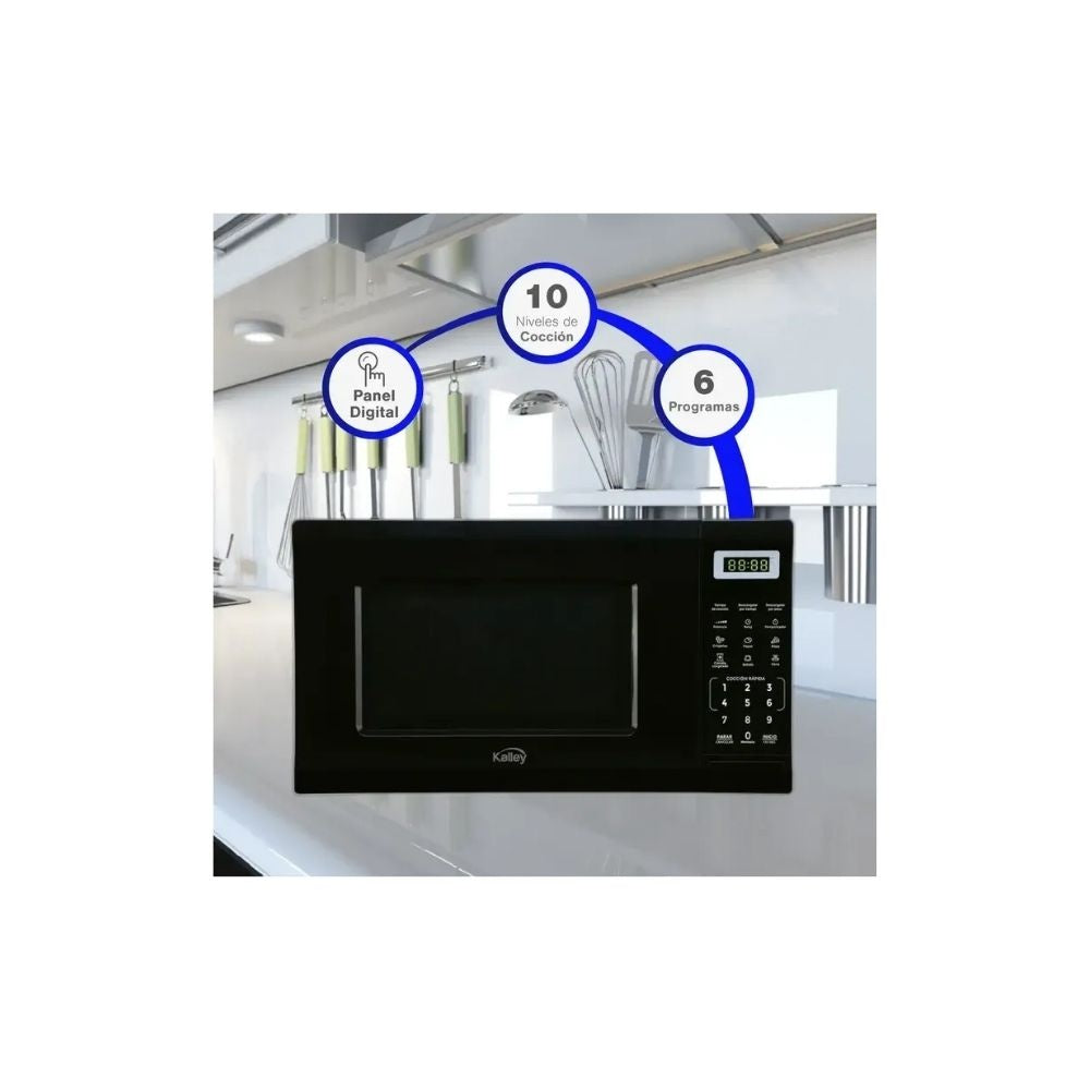 Microondas Kalley Digital 20 Litros 700W Negro Panel Tactil 10 Niveles