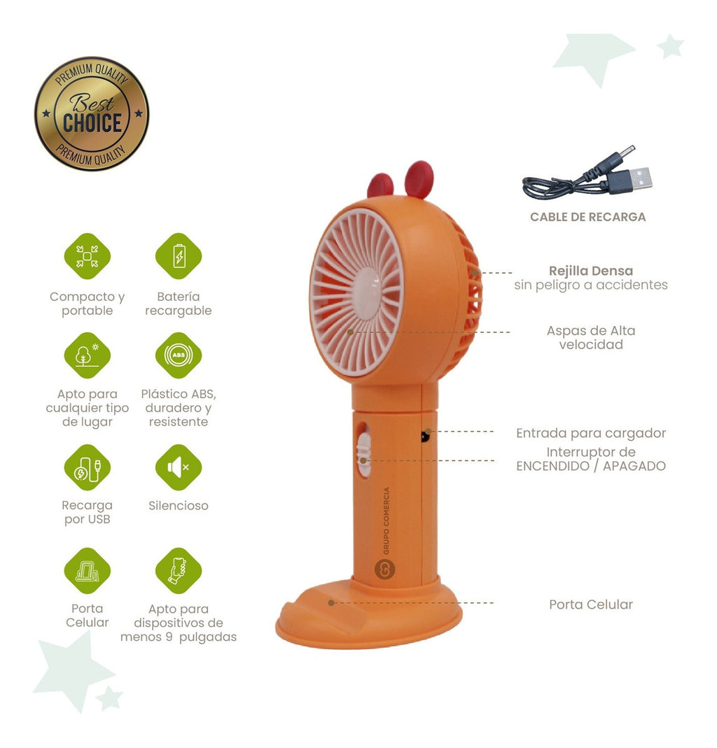Mini Ventilador Recargable Con Soporte Para Celular Portatil