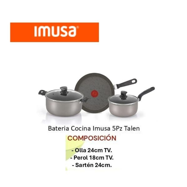 Bateria De Cocina Imusa 5 Piezas Talen Antiadherente Sarten Olla Perol