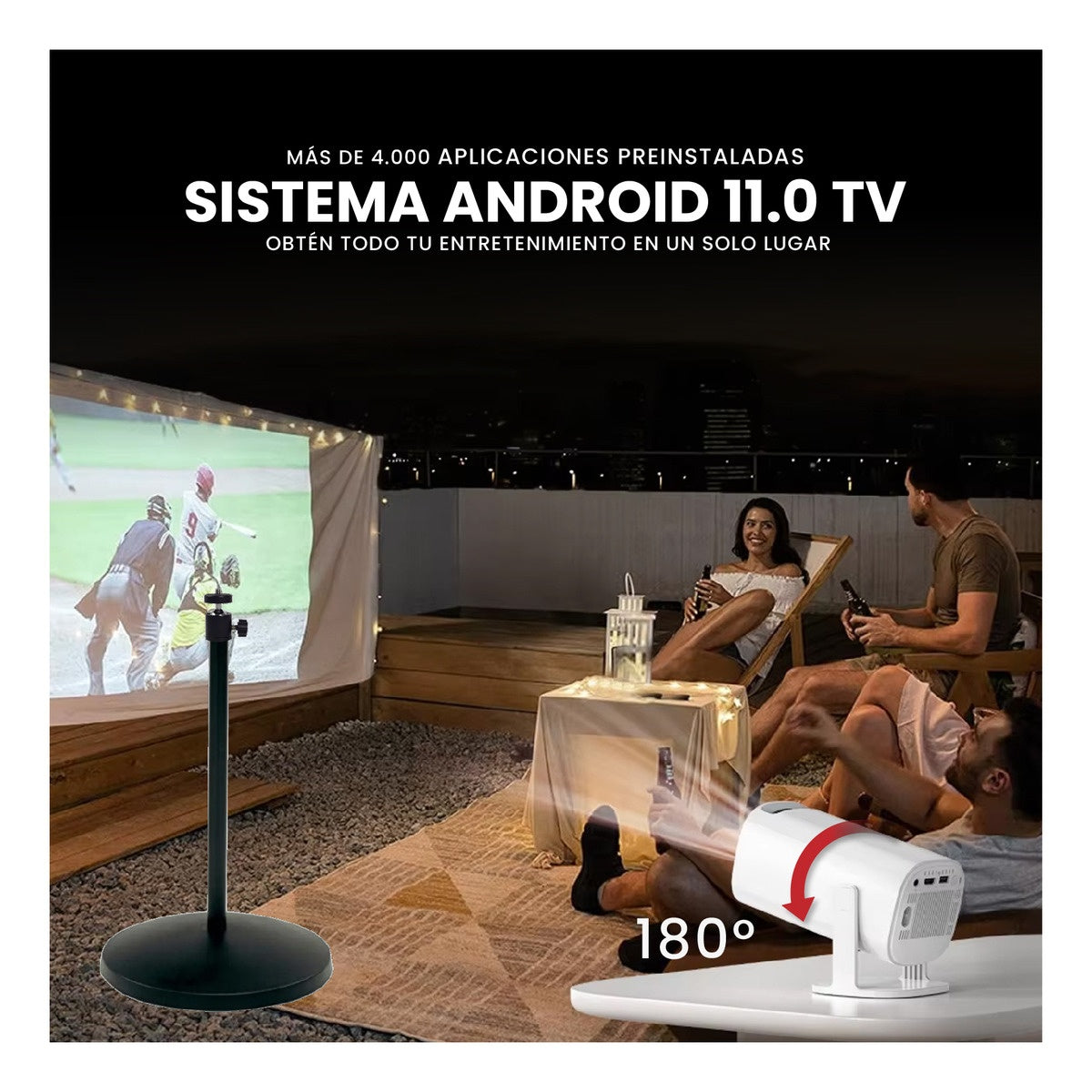 Proyector Smart P 30 Max Pro 4K Android 11 Wifi 5G + 2 Controles + Base Ajustable Proyeccion 200 Pulgadas