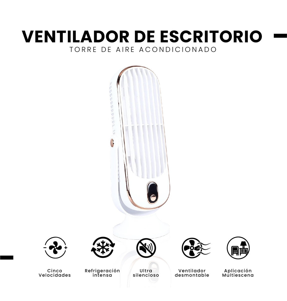 Ventilador De Mesa Escritorio Digital 5 Velocidades Silencioso Elegante Innovo Recargable