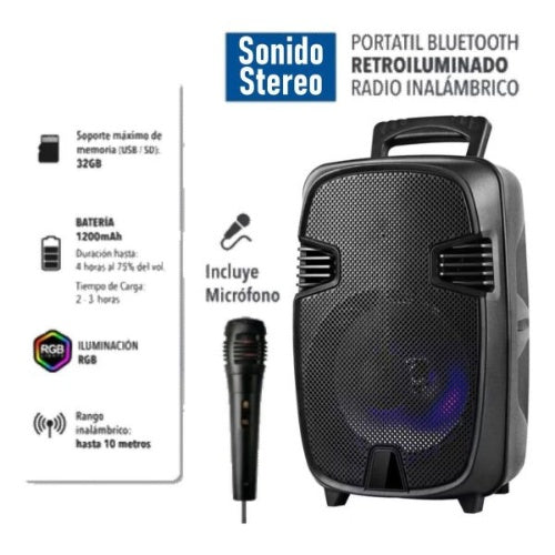 Parlante Cabina 8 Pulgadas Recargable Microfono 800W