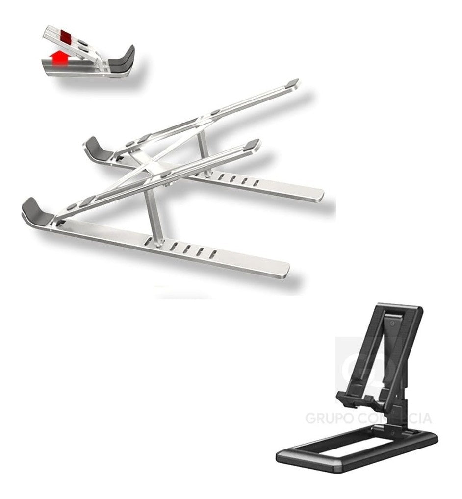 Base Soporte Ergonomica Reclinable Para Portatil + Soporte Celular