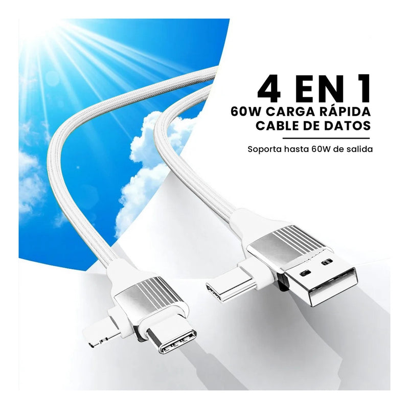 Cable De Carga Universal 4 En 1 Carga Rapida 60W Usb Tipo C Multicargador