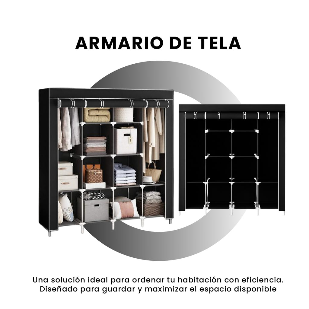 Closet Organizador De Ropa Plegable 4 Puertas 12 Espacios Tela Negro Innovo+