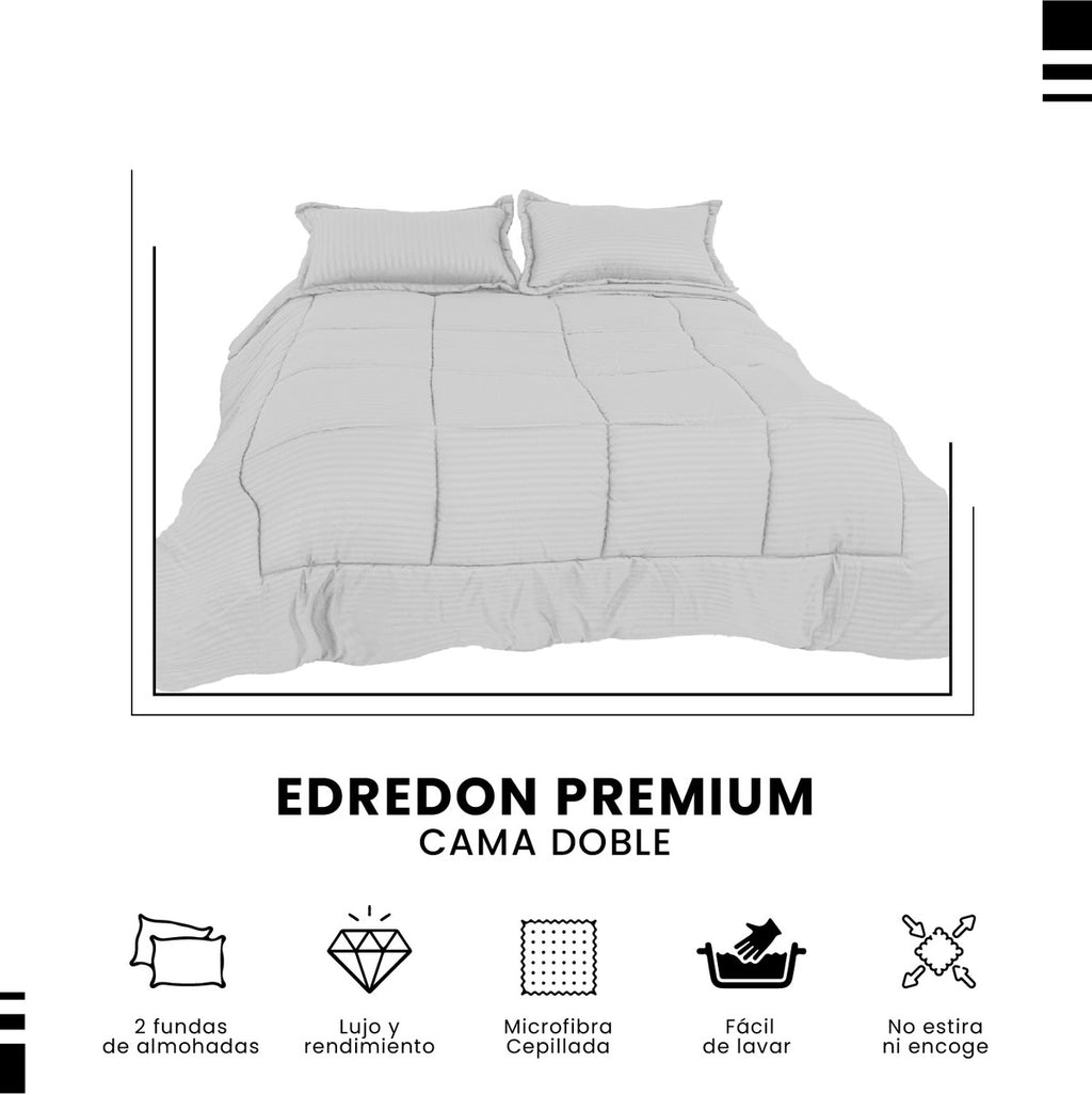 Edredon Cubrelecho Premium Cama Doble Con Fundas Para Almohada Innovo Blanco