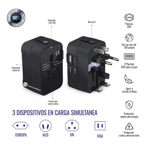 Adaptador Universal Europeo Viajero Carga Rapida Todo En 1
