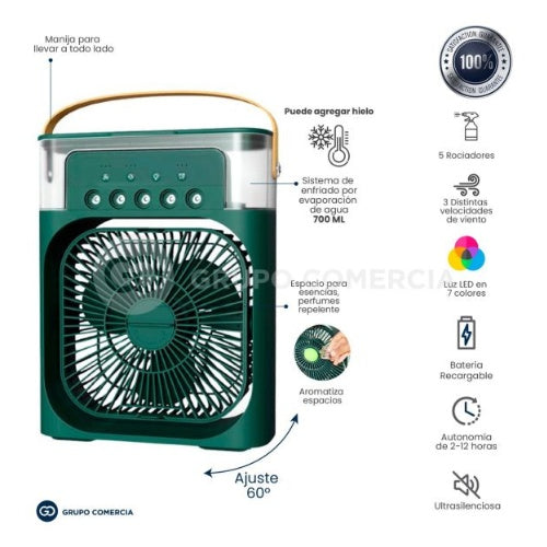 Ventilador Humidificador Con Luz Led Portatil 4 En 1