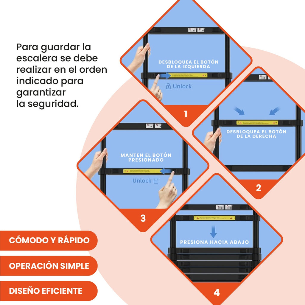 Escalera Telescopica 2.6 Metros Ajustable Aluminio Practica Innovo