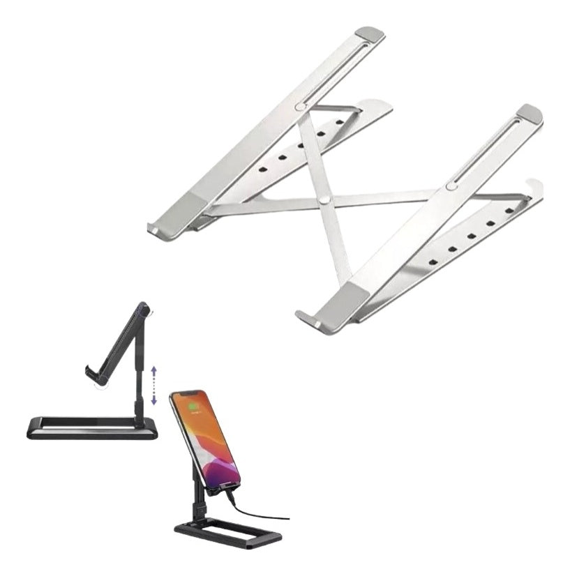 Base Soporte Ergonomica Reclinable Para Portatil + Soporte Celular