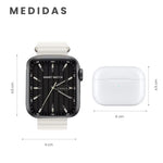 Combo Smartwatch Sport V11 Classic Suit 7 Pulsos Beige Con Audifonos Y Soporte Giratorio Celular