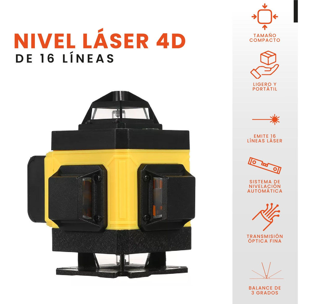 Nivel Laser 4D 16 Lineas Autonivelante 2 Baterias Con Accesorios Profesional Estuche