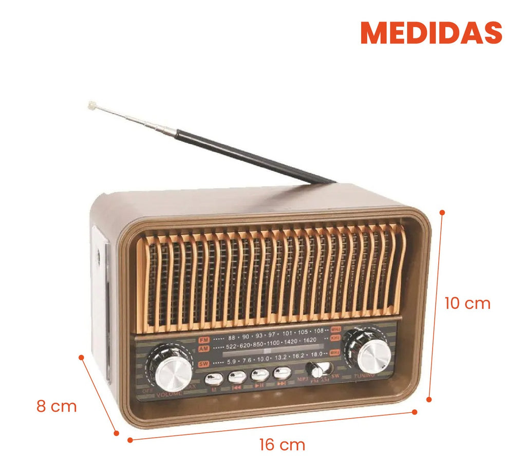 Radio Retro Am/Fm Hi-Fi Bluetooth Recargable Con Linterna Modelo Antiguo